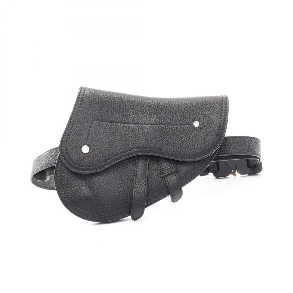 Christian Dior Saddle Bag Waist Leather Black